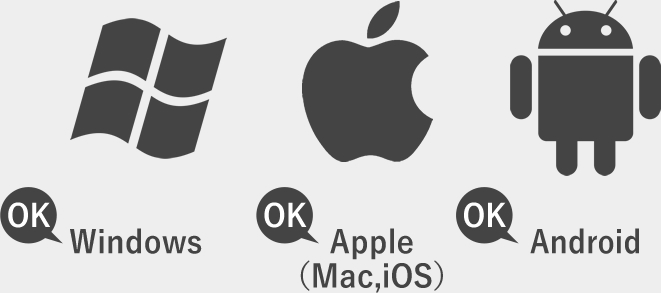 Windows OK, Apple（Mac,iOS） OK, Android OK